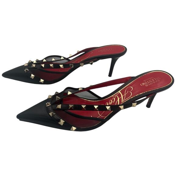 Valentino Garavani Rockstud Alcove Black Leather Pointed Toe Mules EU 39 / US 9 - Picture 3 of 8